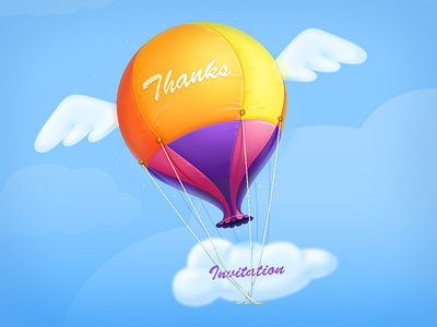 Thanks invitation air balloon blue cloud colorful illustration sky wing
