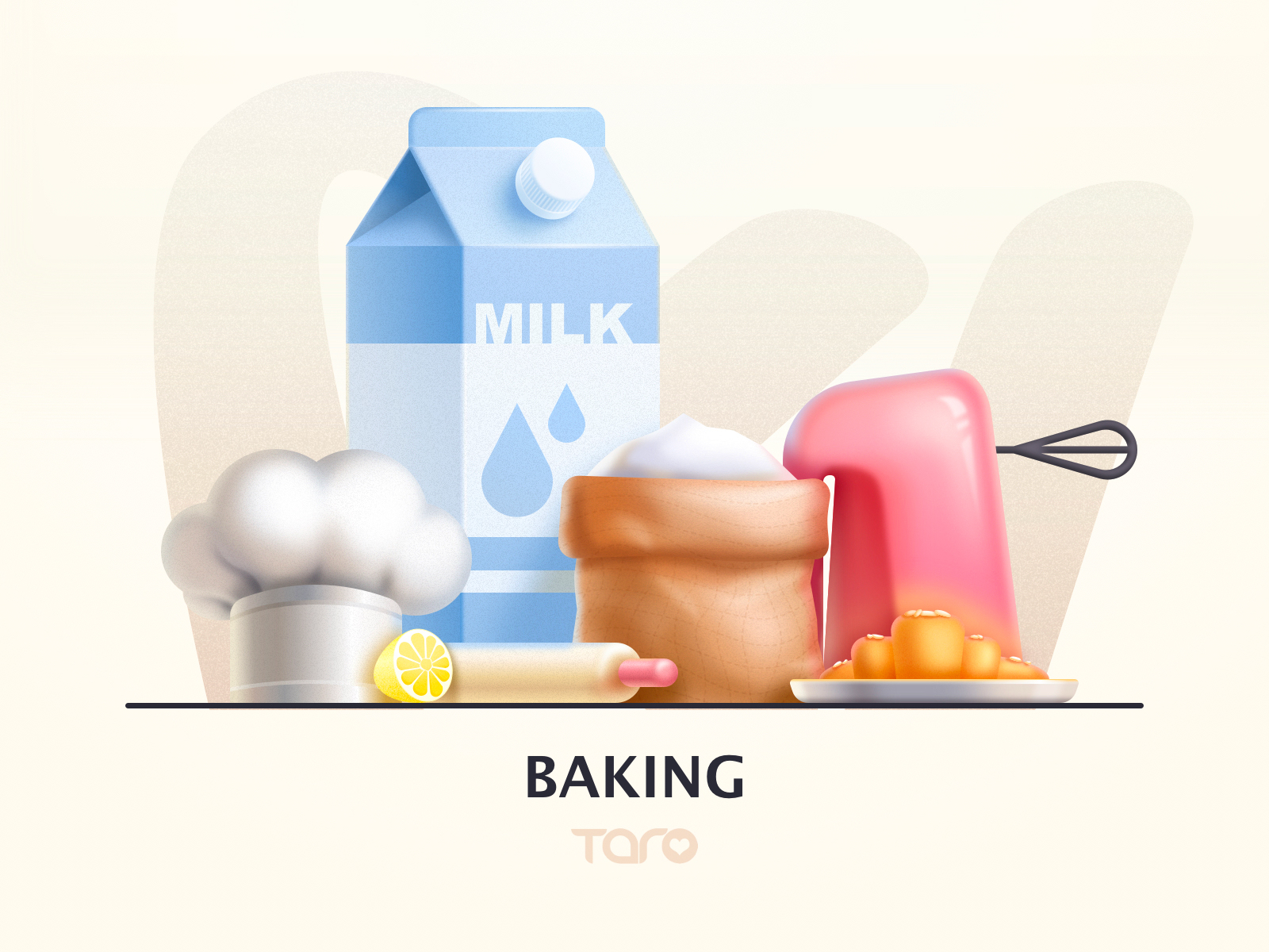 Ideal life - Baking bake croissant flat flour hat illustration lemon milk mixer plate rolling pin