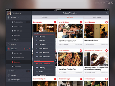 Youtube client of iPad app clean dashboard download flat icon ipad outline player system tv video