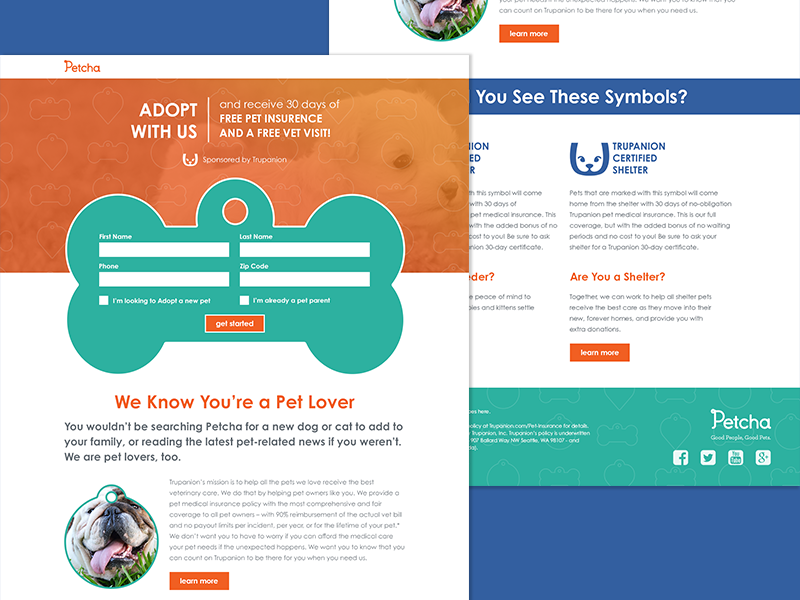 Petcha web design landing page dogs pets forms promotion