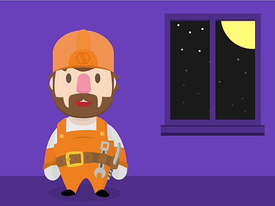 Normatel Home Center - Character Concept character constructor engineer flat man moon night orange purple room stars window