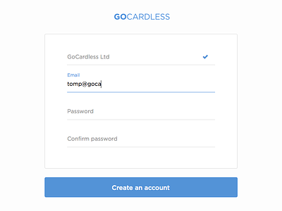 GoCardless Pro Sign-up form form gocardless login material signup ui web app