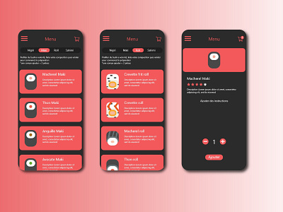 Commander vos sushi app design flat illustration ui