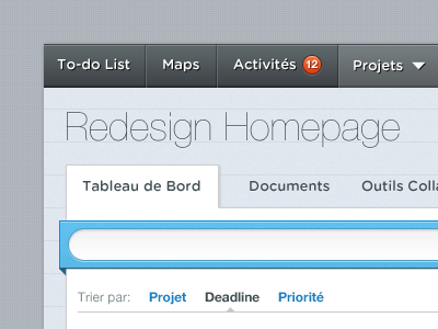 Project Management, cont. dropdown gotham rounded helvetica navigation tabs