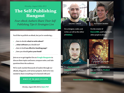 The Self-Publishing Hangout avatars blur kepler landing page photos