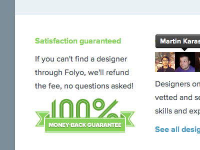 Folyo Homepage Update guarantee profiles proxima nova ribbon tooltip