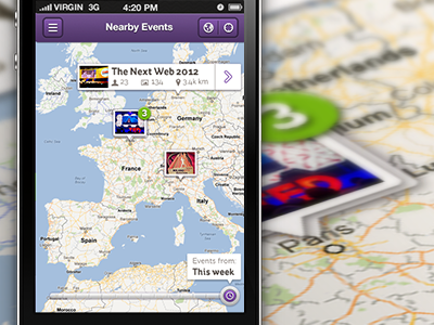 Events Map buttons icons iphone map pictos slider tooltips