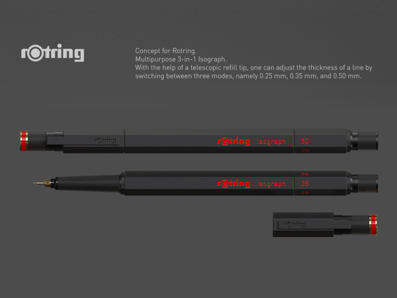 Multipurpose 3-in-1 Isograph. Concept for Rotring concept design industrial design isograph pen rapidograph red rotring