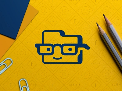 Geek Folder Logo archives branding cartoon cute file folder for sale funny geek glasses logos mascot nerd office portfolio server simple smart stationery technology