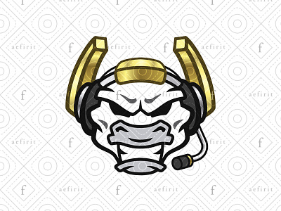 White Bull Gamer Logo branding bull character creative esports for sale game gamer gaming head headphones headset horns logo mascot sports team texas white wild