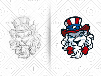 American Lion Logo - Sketch american branding character creative esports for sale gamer gaming hat head lion lion sam logo mascot patriotism sketch sports uncle sam usa world war