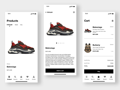 UI Design e-commerce fashion shop app balenciaga clothing design ecommerce app ecommerce design fashion fashion app minimalism shoes shop shop app sneaker ui