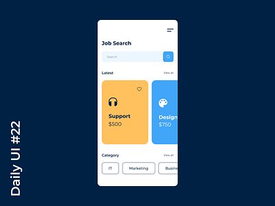 Job Search App | Daily UI #22 app blue challenge concept dailyui design figma job mobile search ui ux yellow