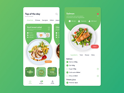 Recipes App | Daily UI #03 android app challenge concept dailyui design figma food green ios mobile orange recipe ui ux white