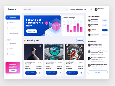 Dashbord NFT art clean crypto cryptocurrency dashboard design graphic design nft ui ui design ux web design website