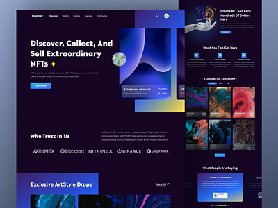 OpenNFT - NFT Landing Page clean crypto cryptocurrency dark darkmode design landing page nft ui ui design user interface web design website