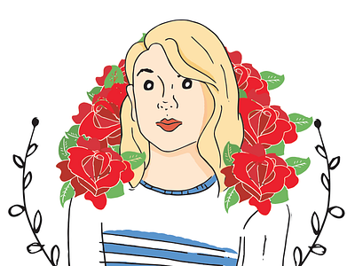 //1 0 1 blonde floral girl illustration portrait roses stripes taylor swift