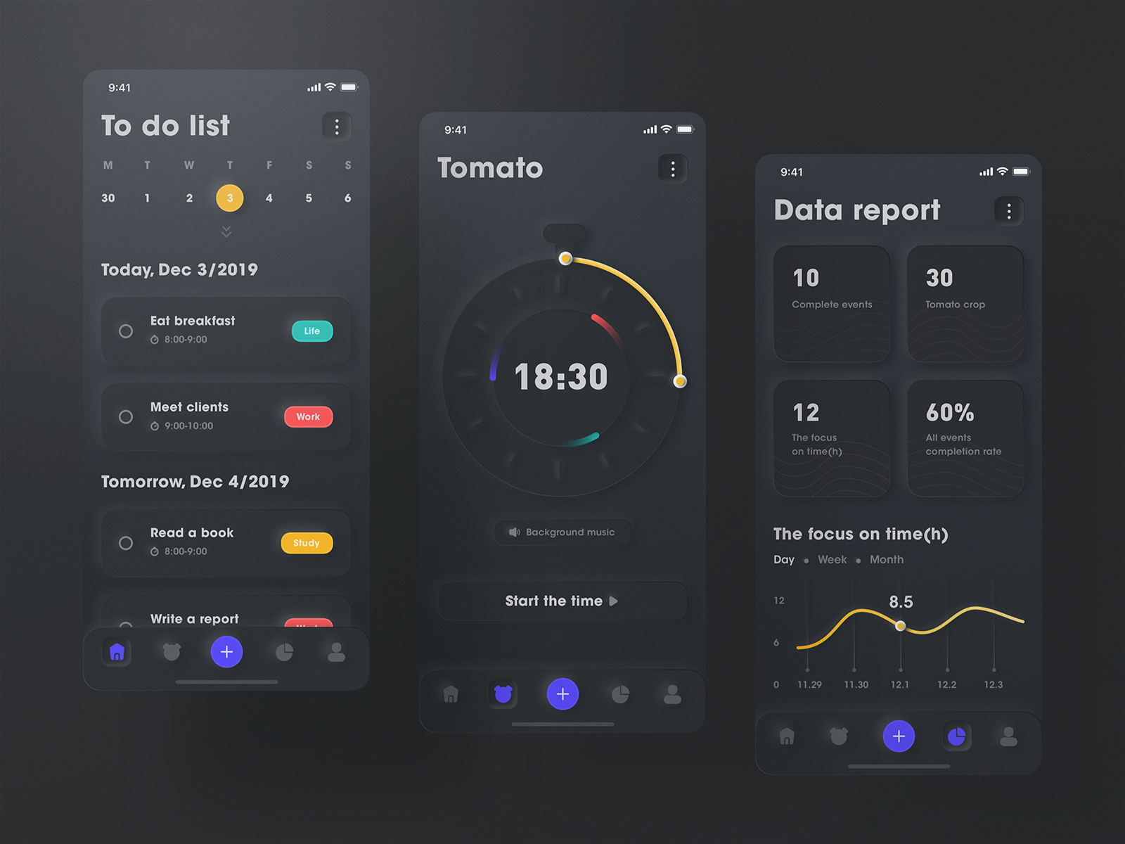 Time management app- embossed style by carlos on Dribbble