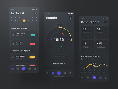 Time management app- embossed style app dark dark app design icon management mobile mobile design mobile ui relief style time ui ux