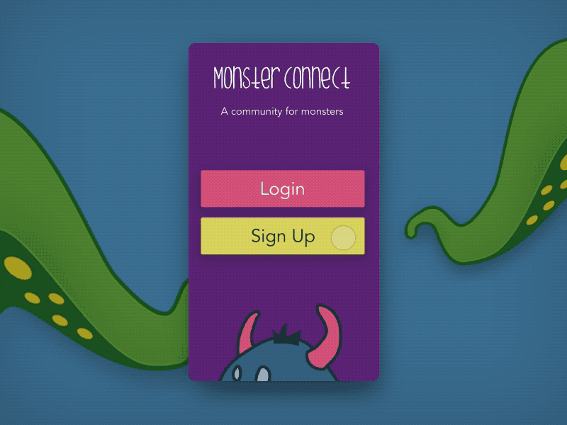 Daily UI 001 - An app for monsters animation dailyui illustration monster principleapp sign up ui