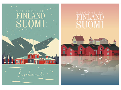 Travel posters about one of the most beautiful places in the wor banner cold finland frost lapland north northern poster snow suomi tourism tourist travel traveling vector vector art vector illustration vectorart winter