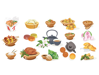 Chinese cuisine. Cute set of several dishes china chinese chinese culture chinese food vector vector art vector illustration vectorart vectors