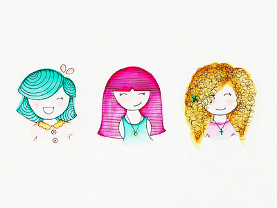 Girlies color custom friends girls hair hand drawn happy illustration joy line spring summer