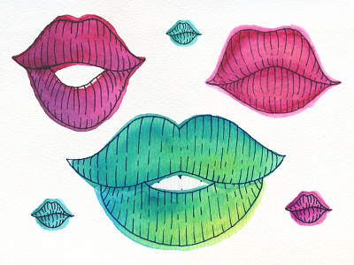 Lips color handdrawn illustration line lips paint paper pen watercolor