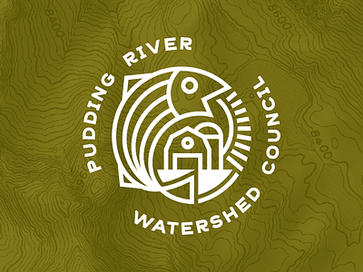PRWC logo WIP agriculture branding farm fish illustration line logo river watershed