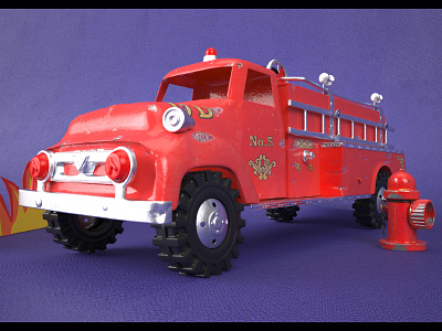 Tonka Firetruck toy 2016 3d artist c4d cinema4d firetruck freelance maxon maxwell render tin toy tonka toy