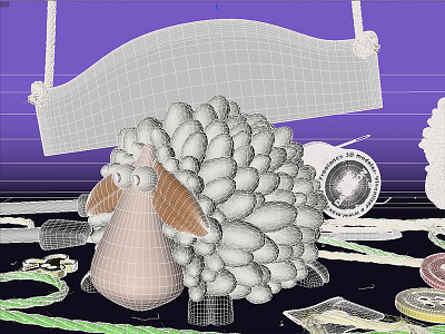 Sheepdribbblewire 3d cg cinema4d freelance freelancer handmade illustration knitting maxwell moi3d productshot render sheep wool yarn