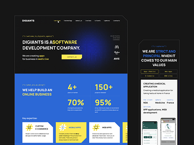 Landing Page for web design and development agency agency app branding concept design development digital first screen graphic design illustration landing page logo studio typography ui ukraine ux vector