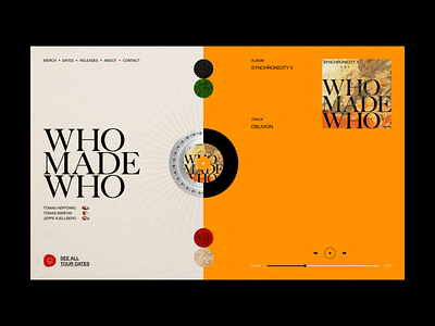 Who Made Who website concept app band branding concept design first screen graphic design illustration logo music player typography ui ux vector