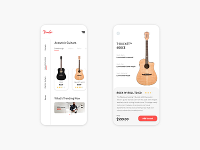 Fender Guitar Store app app design branding design framer guitar ios madewithframer minimal mobile ui userinterface ux