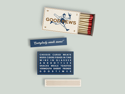 Matchbox Design for Good News Wine bar branding branding food and drink logo matchbox matches restaurant branding restaurant logo wine wine branding