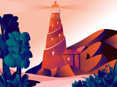 Light House Illustration animation brand branding design flat forest graphic design illustration lighthouse mobile mountain orange print red ui ux vector web