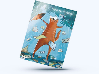 Letters rain as postcrosser dream cat illustration postcard postcrossing poster rain umbrella