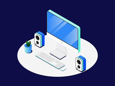 Isometric Desk Setup design icon illustration illustrator isometric vector