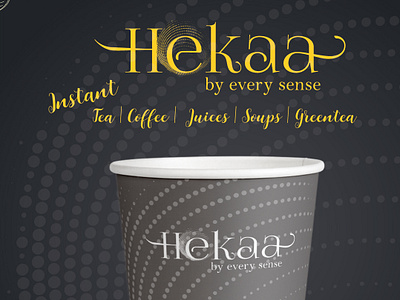 hekaa- by every sense beverage brand branding brochure design brochure layout design lettering logo design swirls vector yellow