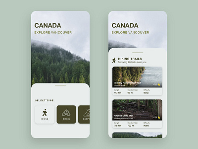 Hiking App - Mobile App hiking hiking app map app mobile app mobile app design trail app