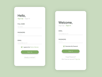 Sign Up / Sign In UI adobexd app green lime madewithxd mobileapp register signin signup