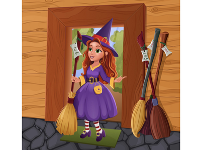Little witch adobe illustrator broom cartoon disney girl character illustration vector witch