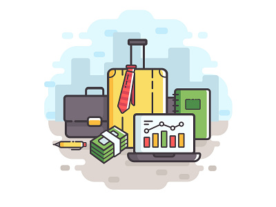 Business travel illustration adobe ilustrator art baggage business case flat illustration laptop line pack package tourism travel vector