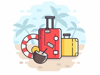 Travel illustration adobe illustrator art baggage beach cartoon case design flat illustration palm sea summer vector