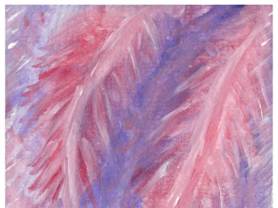 Fluttery Feathers artwork feather leaves painting pink purple violet water brush watercolor