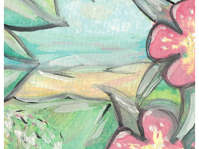 Tropical Landscape artwork hibiscus landscape leaves painting tropic tropical view watercolor