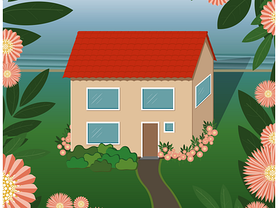 Summer House adobe illustrator building design digital flora floral flowers graphic design green home house illustration illustrator landscape nature spring summer vector
