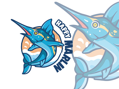 Happy Marlin blue cartoon cute fish marlin sea