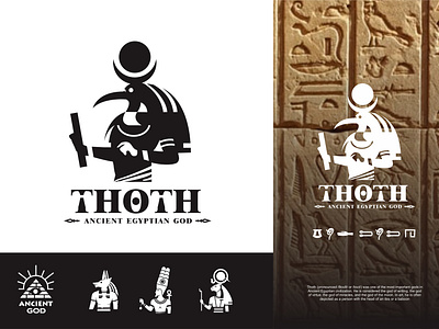 ANCIENT GOD OF EGYPT ( THOTH ) ancient god artoniumw book branding egypt firaun flat flat design flatdesign god hieroglyphs ibis icon illustration logo pharaoh pyramid smart thoth vector