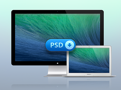 PSD Macbook Air + Thunderbolt Display Freebie apple display free freebie icons laptop mac macbook air photoshop psd thunderbolt vector